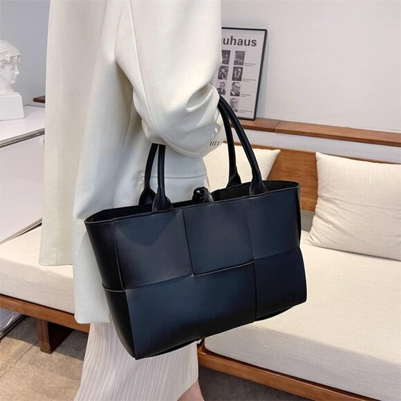 Designer Vintage Vegan Leather Satchel Tote with Clutch - Eco-Friendly Style - Picture 3 of 7